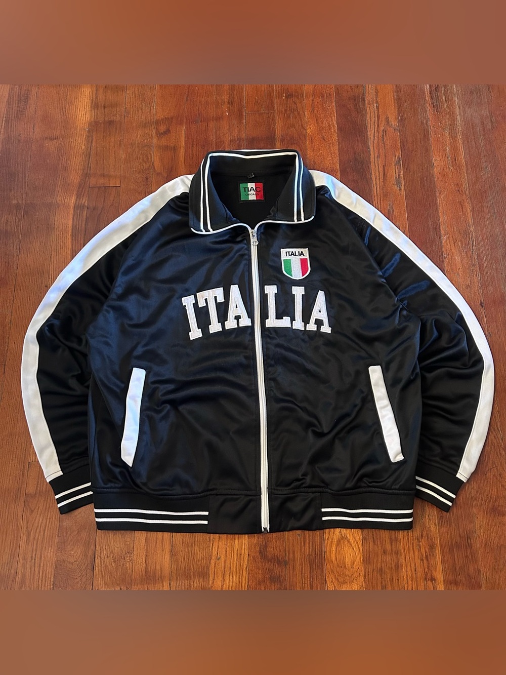 Vintage Y2K Italia Soccer Blokecore Embroidered Black White Zip Up Track Jacket